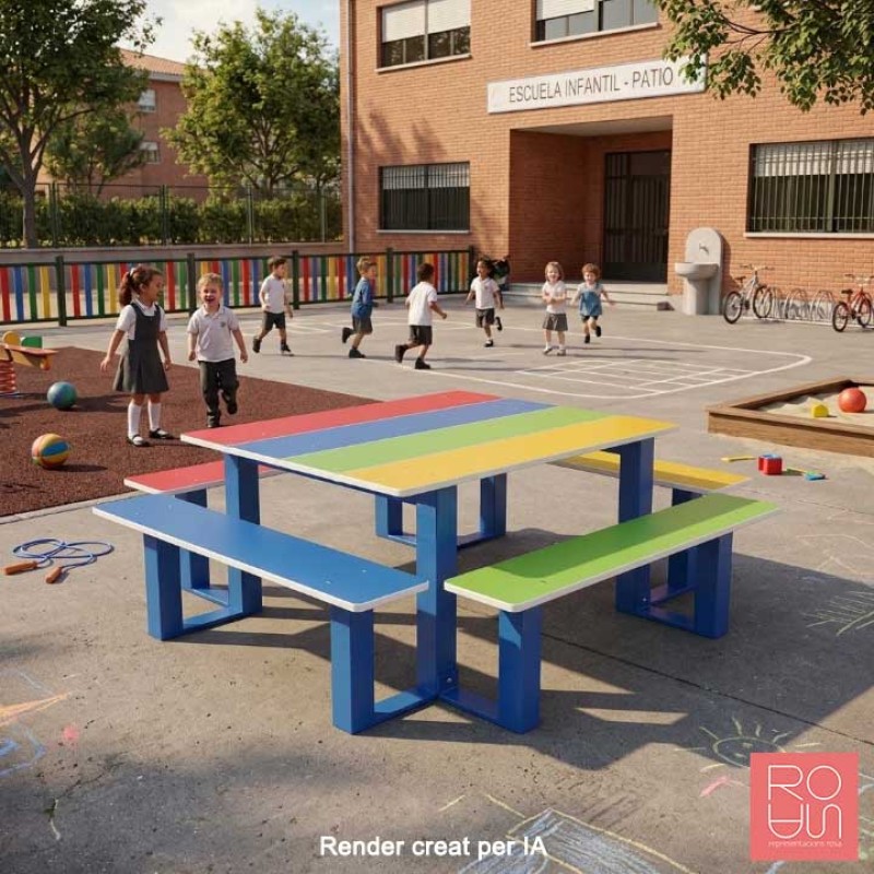 Taula de pícnic infantil Arc-en-ciel de HDPE i acer